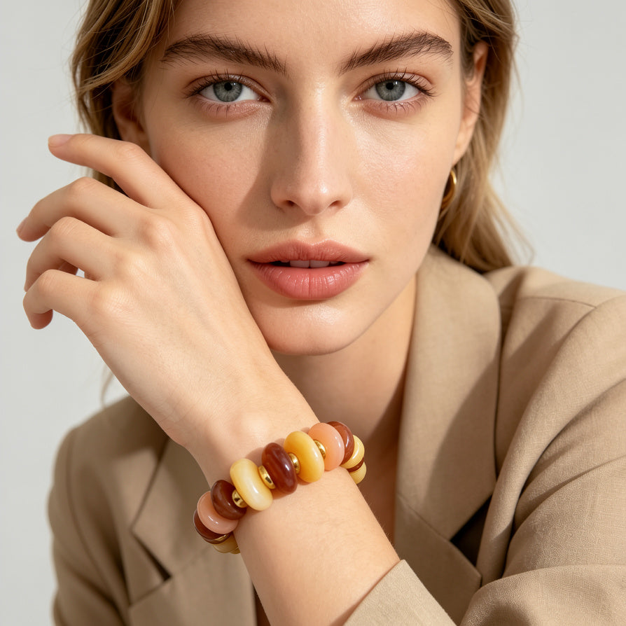 Pulsera B2B Mayorista | Diseño Minimalista de Resina con Tonos Cálidos - Joyería de Moda para Mujer, Zinc Aleación con Recubrimiento Anti-desvanecimiento|JI JOYA