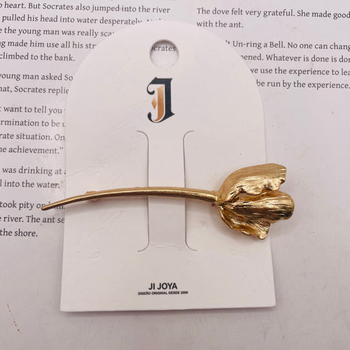 Broche de Tulipán Dorado Vintage, Pin Decorativo de Metal para Ropa, Accesorio de Moda Femenina al Por Mayor, Diseño Minimalista Elegante para Mayoristas|JI JOYA
