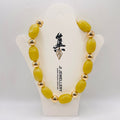 Set de Joyería de Resina Amarilla con Dorado, Pendientes + Collar + Pulsera | Venta al por Mayor|JI JOYA