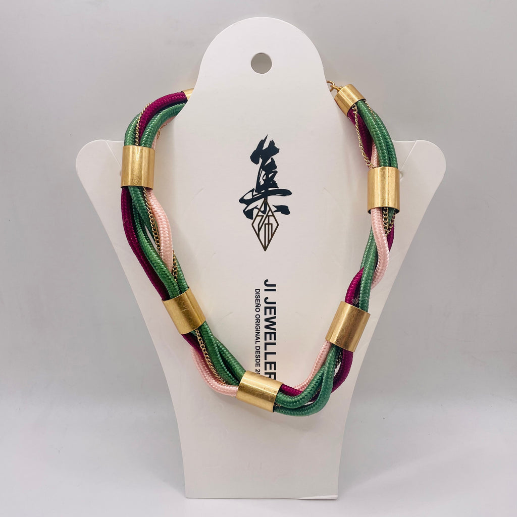 JI JOYA VENDA POR ATACADO, Colar de corda trançada colorida e pulseira combinando