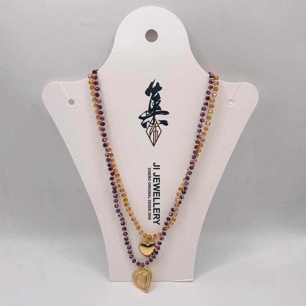JI JOYA VENTA AL POR MAYOR|Collar Doble Capa con Colgantes Corazón Dorado | Bisutería de Moda al Por Mayor, 2 Colores Disponibles