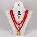 JI JOYA VENTA AL POR MAYOR|Collar de Doble Capa con Colgante Sol Dorado | Estilo Bohemio Mayorista (Rojo/Azul)