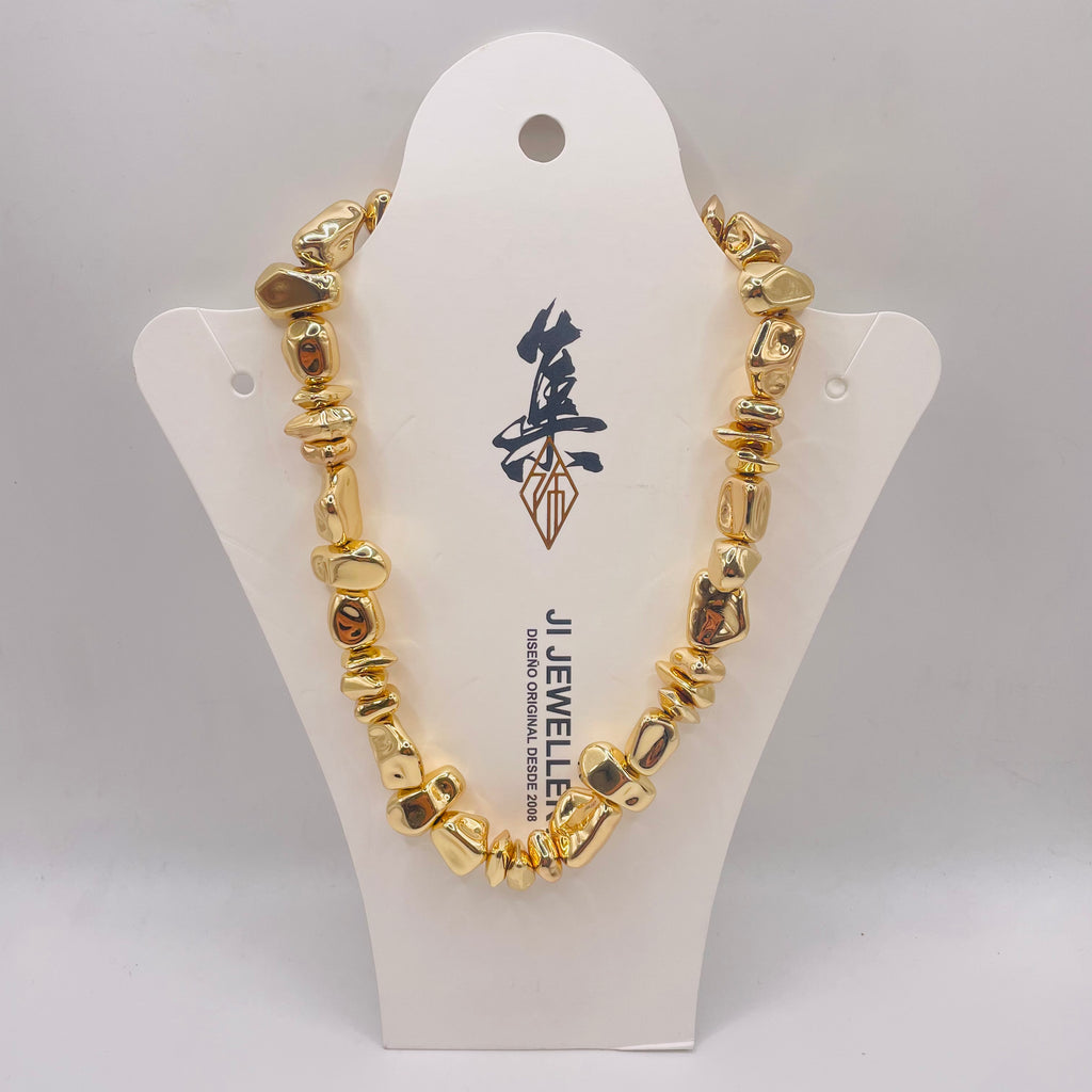 JI JOYA VENTA AL POR MAYOR|Set de Joyería Dorada Geométrica Irregular - Collar y Aretes de Zinc Dorado para Mujer | Venta al Por Mayor
