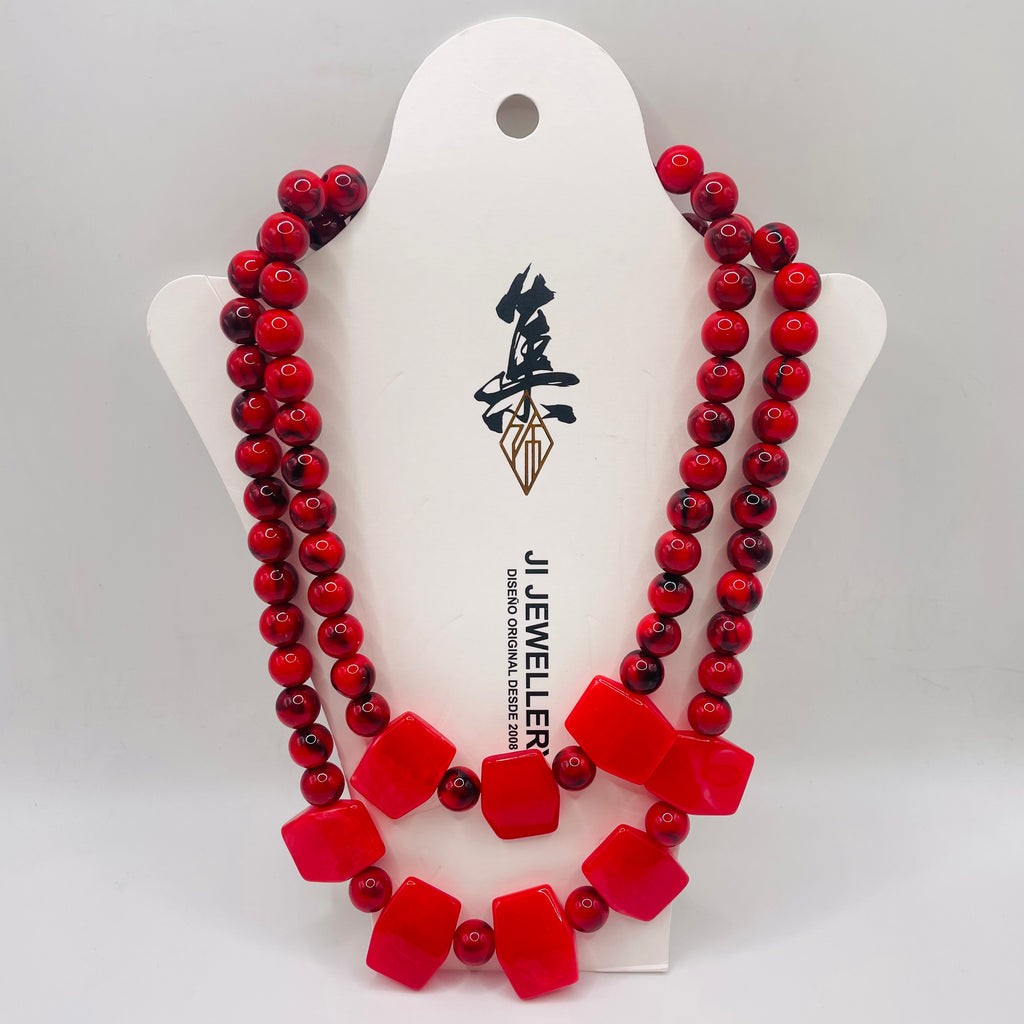 JI JOYA VENTA AL POR MAYOR|Collar Declaración de Doble Hilo con Cuentas Cuadradas | Joyería de Moda al Por Mayor para Mujeres