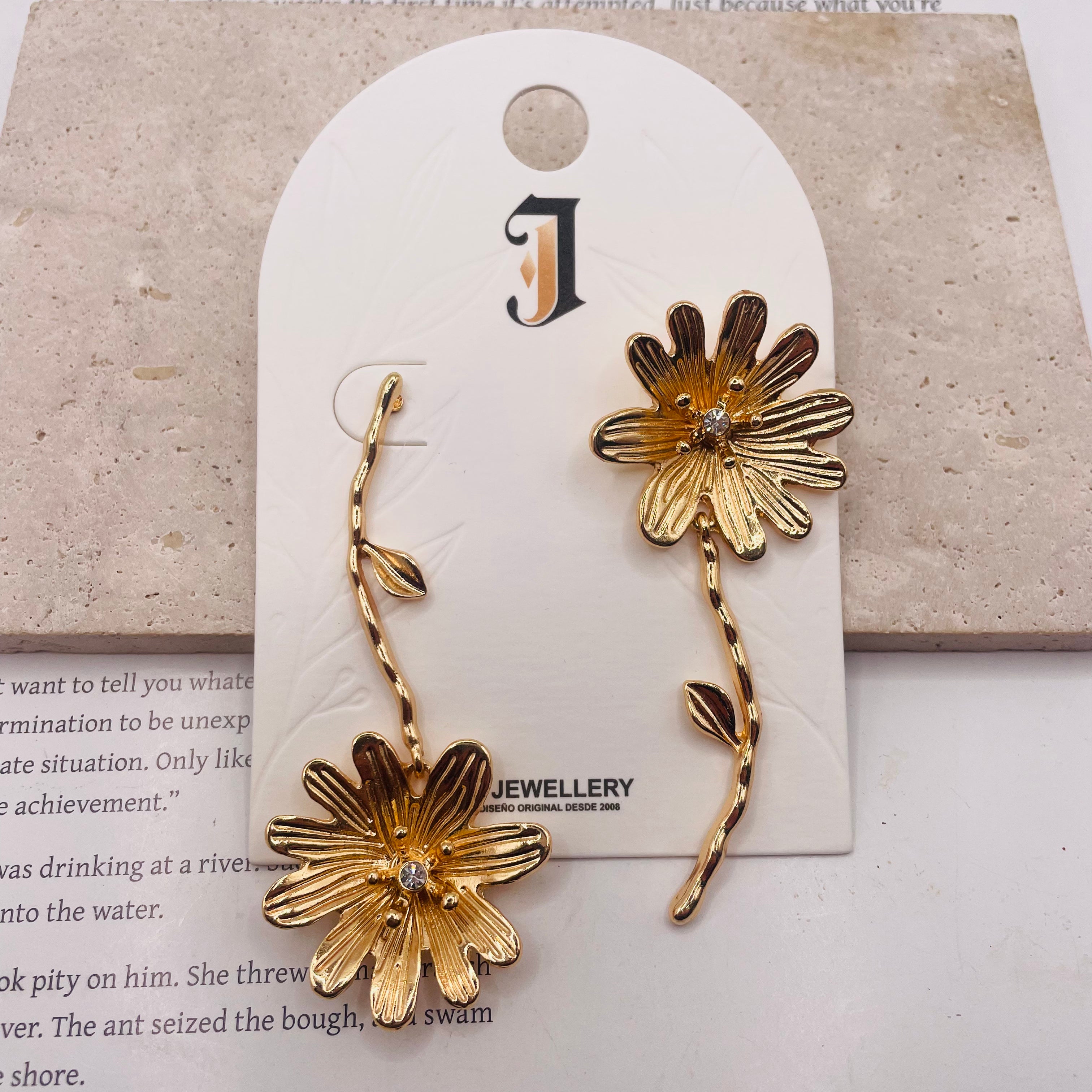 Pendientes Colgantes de Flor Asimétrica, Diseño Vintage, Oro y Plata, Mayoreo B2B|JI JOYA