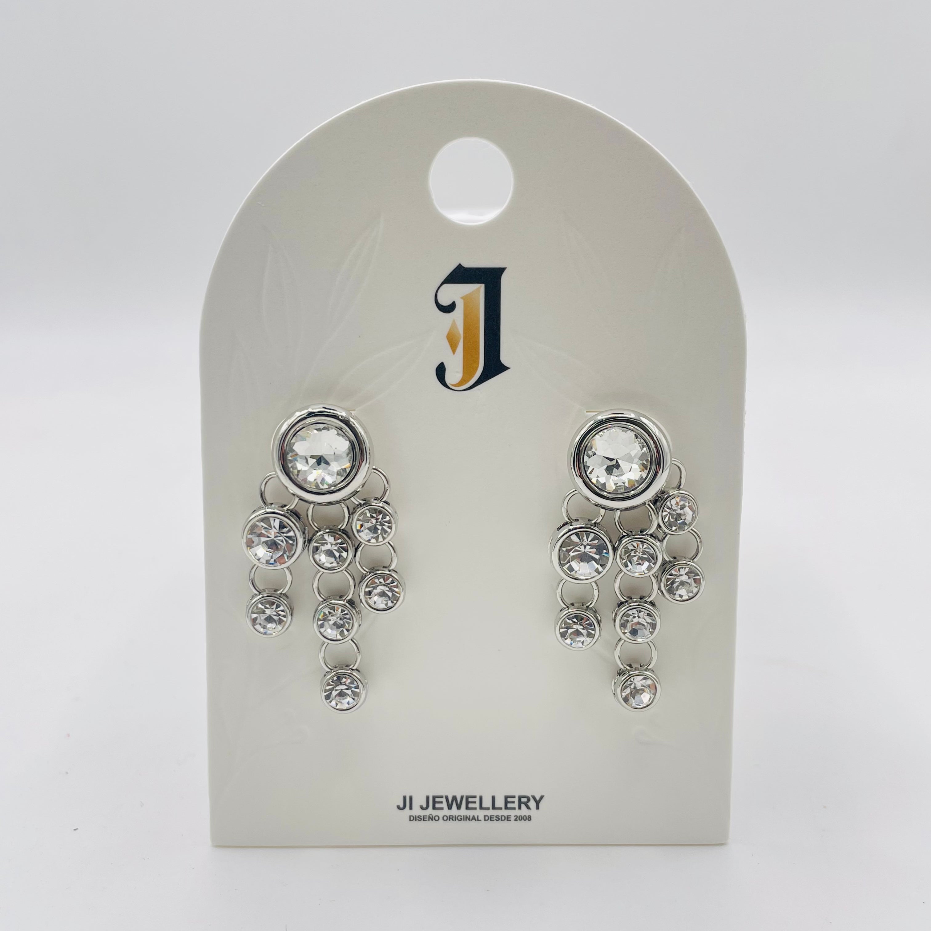 Pendientes Colgantes con Cristales de Lujo | Venta al Por Mayor | 2 Colores (Oro/Plata) | Diseño Exclusivo|JI JOYA