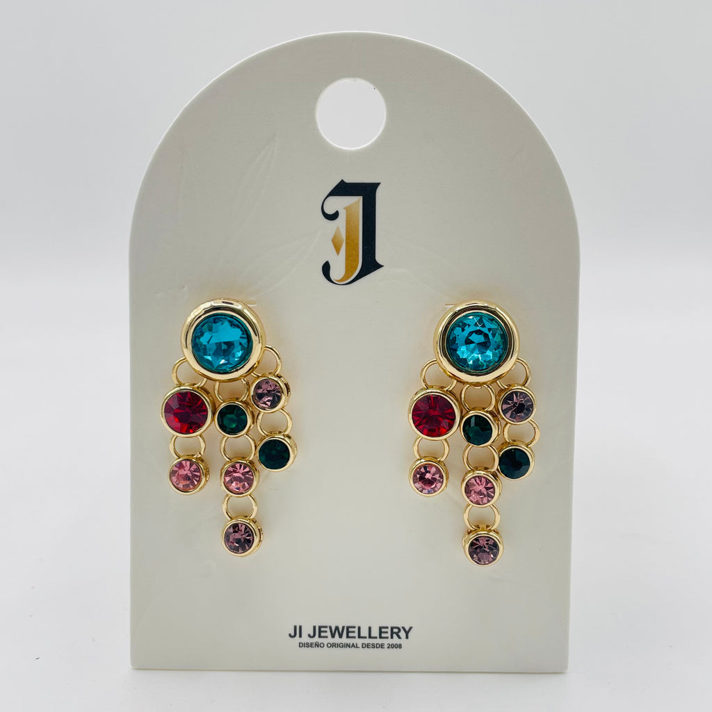 Pendientes Colgantes con Cristales de Lujo | Venta al Por Mayor | 2 Colores (Oro/Plata) | Diseño Exclusivo|JI JOYA