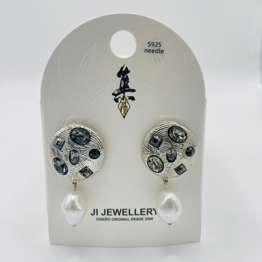Pendientes de Perla Barroca y Cristales | Venta al Por Mayor | 2 Colores (Oro/Plata) | Diseño Exclusivo|JI JOYA
