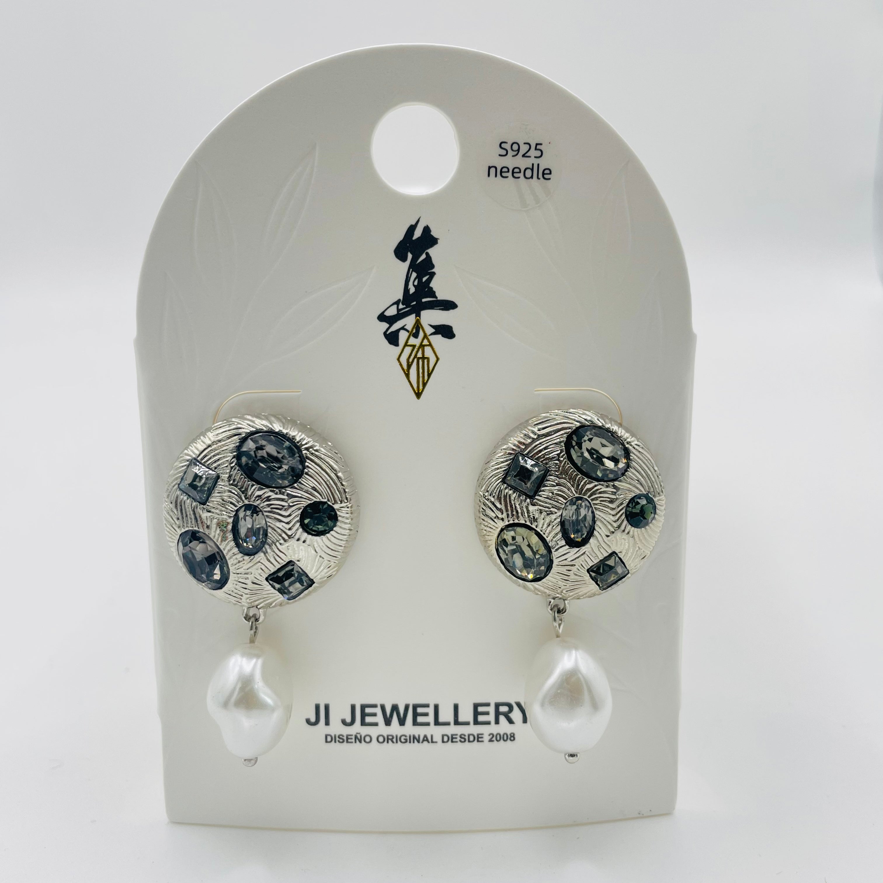 Pendientes de Perla Barroca y Cristales | Venta al Por Mayor | 2 Colores (Oro/Plata) | Diseño Exclusivo|JI JOYA