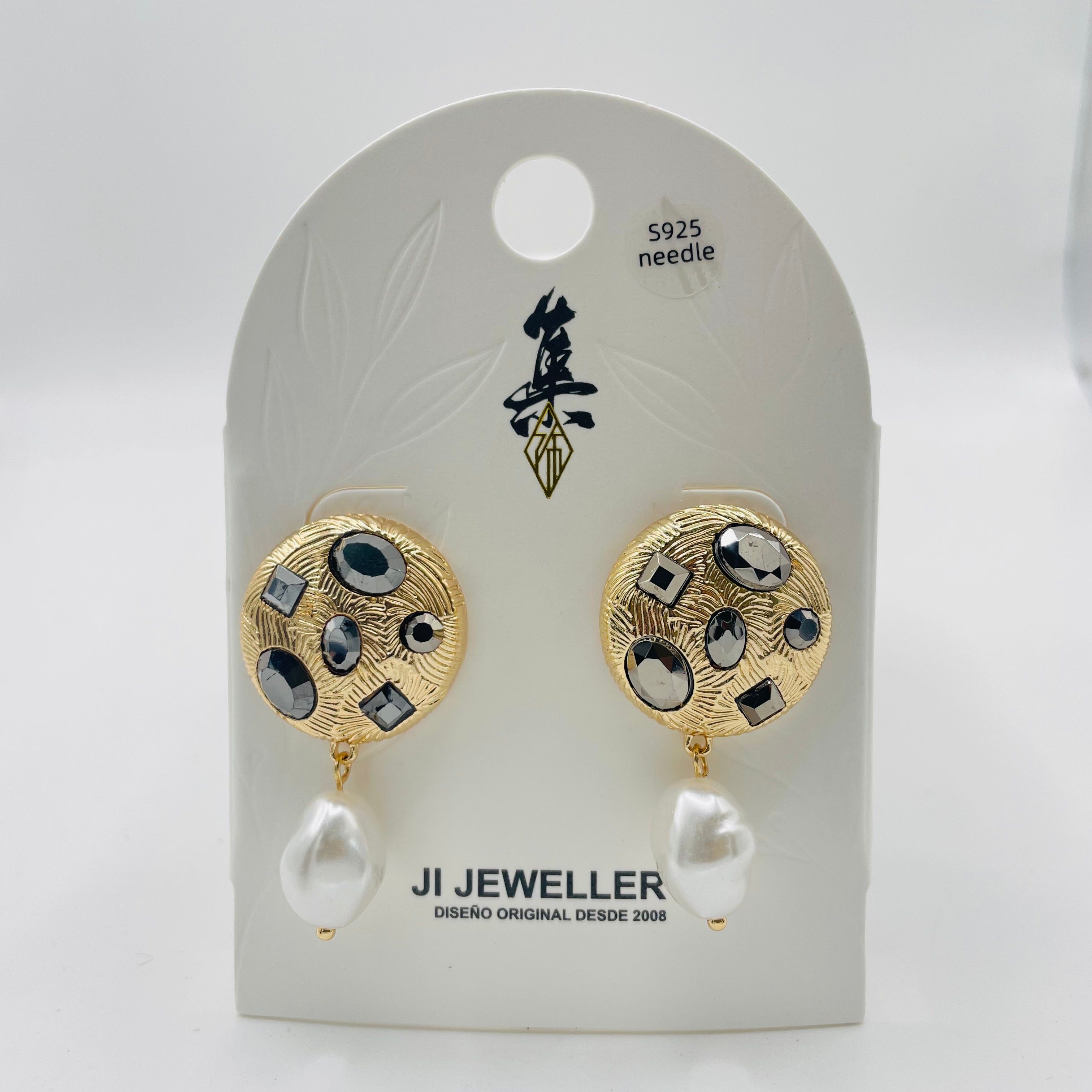 Pendientes de Perla Barroca y Cristales | Venta al Por Mayor | 2 Colores (Oro/Plata) | Diseño Exclusivo|JI JOYA