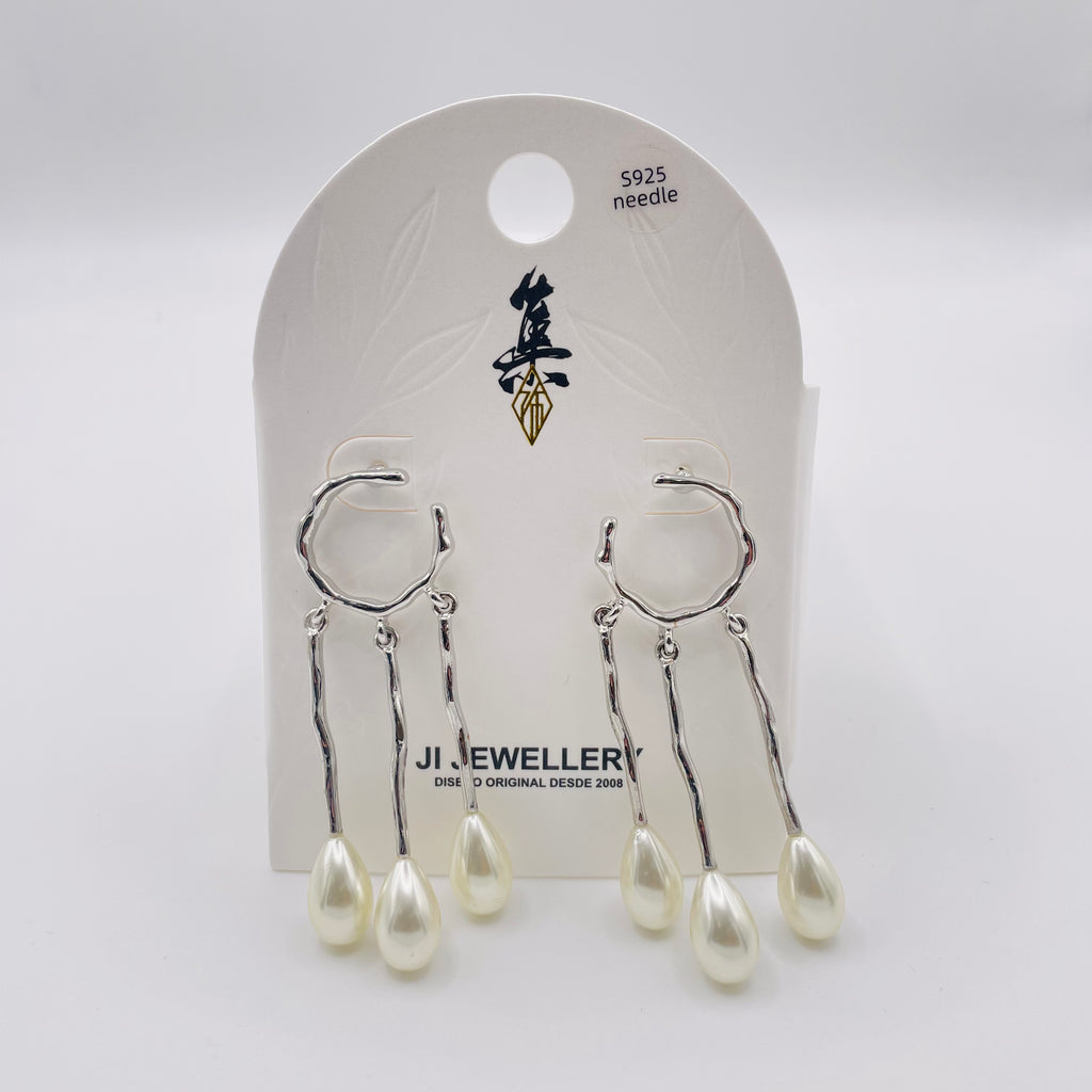 Pendientes Colgantes de Perla con Aro Irregular | Venta al Por Mayor | 2 Colores (Oro/Plata) | Diseño Minimalista|JI JOYA