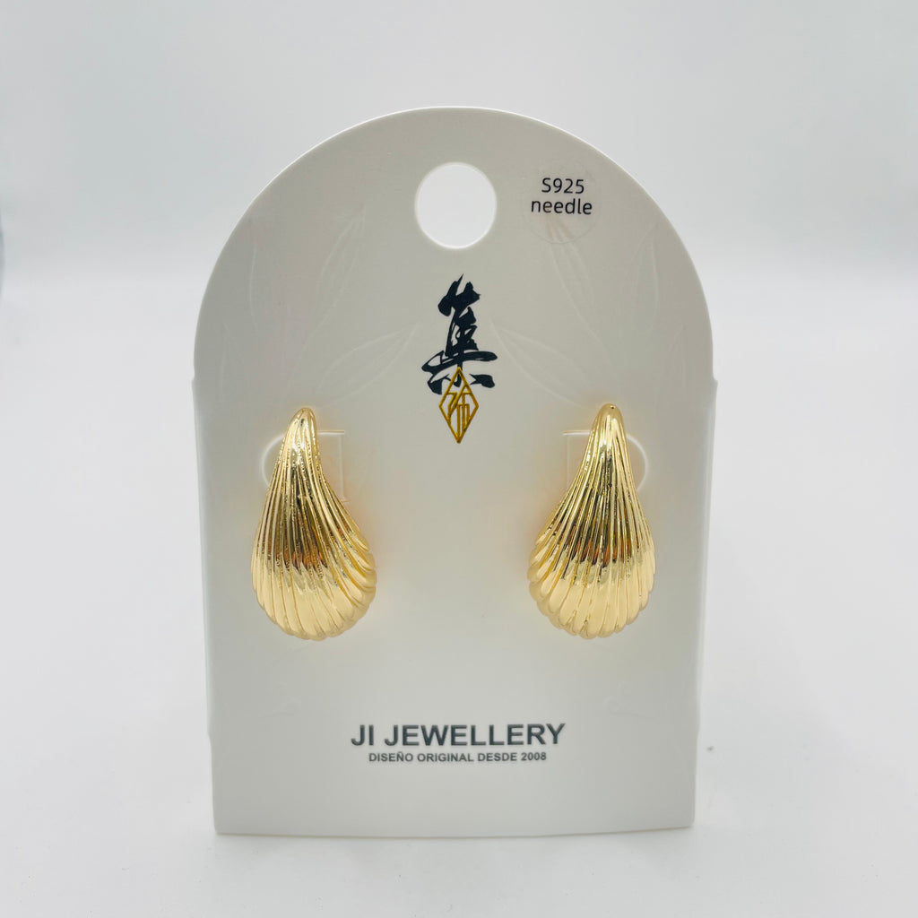Pendientes en Forma de Gota con Textura de Concha | Venta al Por Mayor | 2 Colores (Oro/Plata) | Diseño Minimalista|JI JOYA