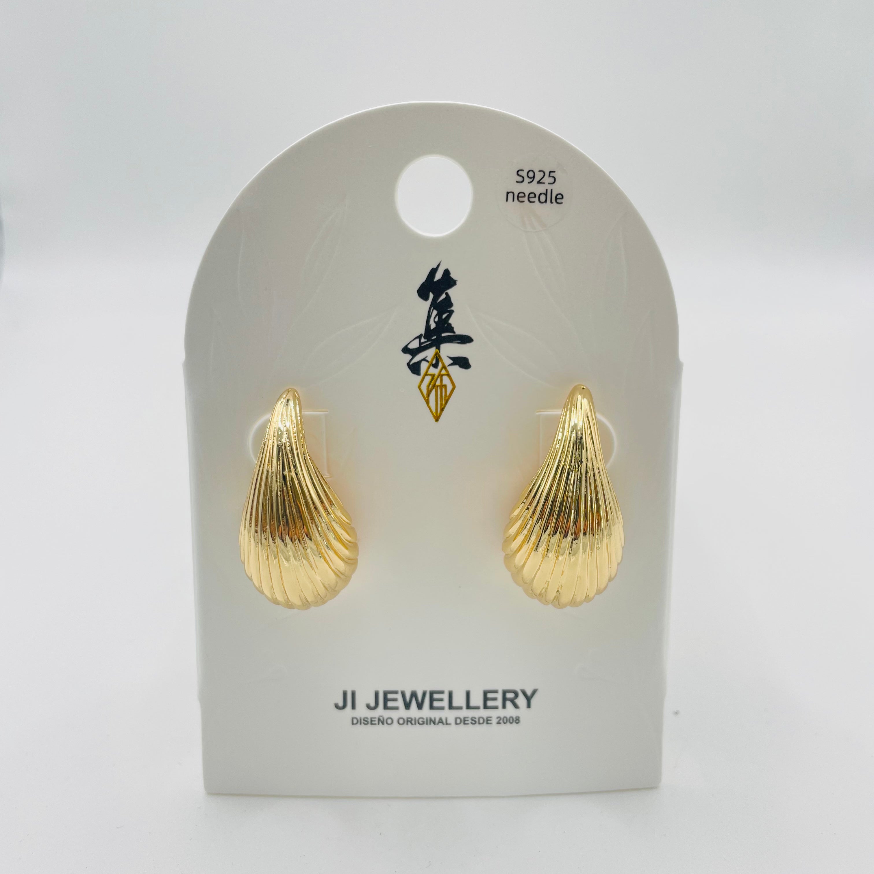 Pendientes en Forma de Gota con Textura de Concha | Venta al Por Mayor | 2 Colores (Oro/Plata) | Diseño Minimalista|JI JOYA