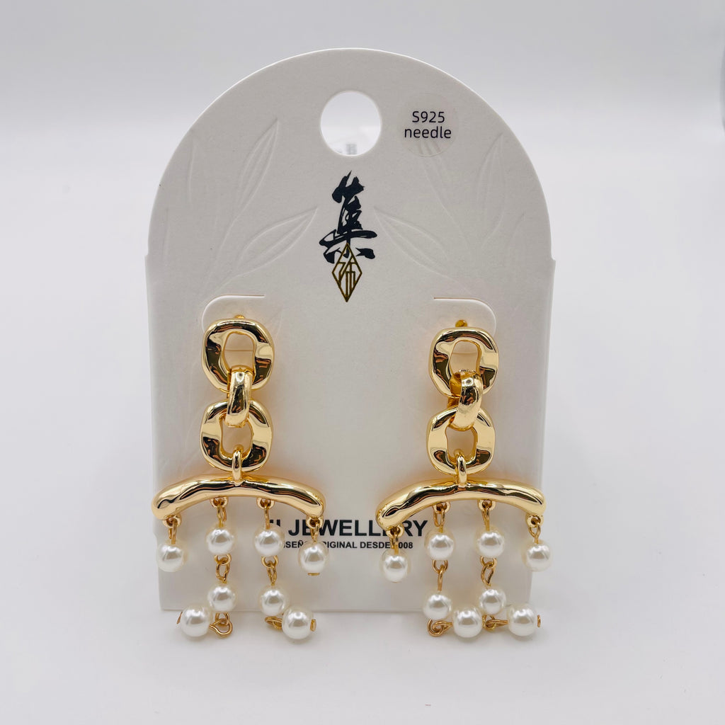 Pendientes de cadena con perlas colgantes, oro/plata, aguja S925, venta al por mayor|JI JOYA