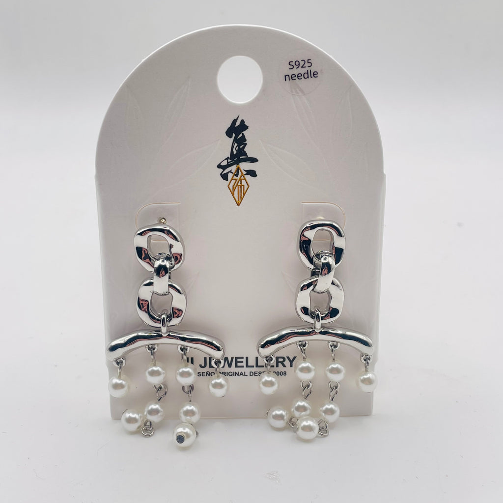 Pendientes de cadena con perlas colgantes, oro/plata, aguja S925, venta al por mayor|JI JOYA