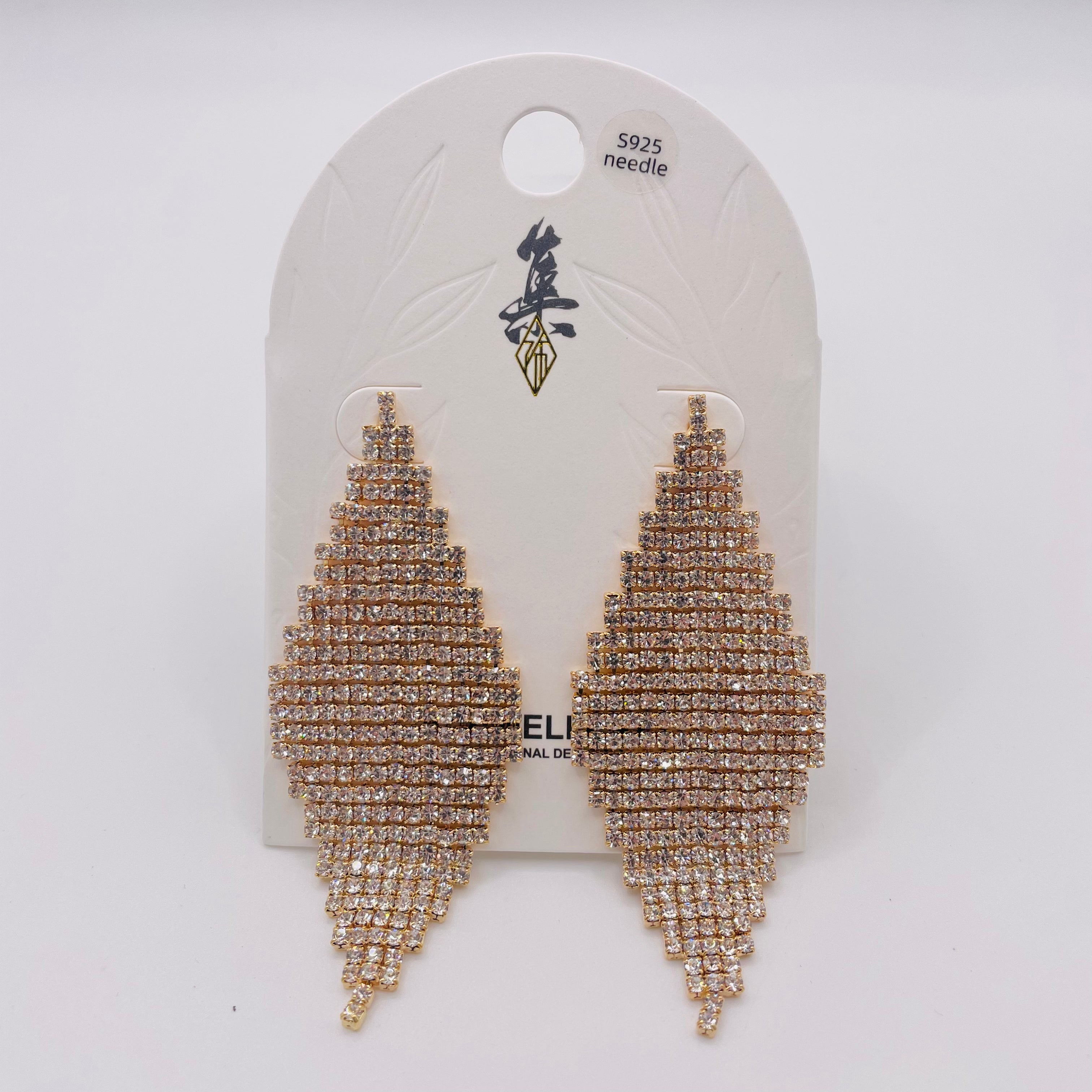 Pendientes Colgantes de Diamantes de Lujo | Diseño Geométrico con Cristales | Oro Negro y Dorado | S925 | Joyería Mayorista para Mujer|JI JOYA