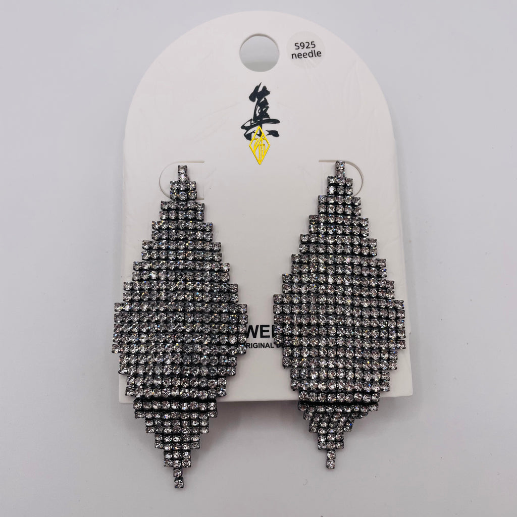 Pendientes Colgantes de Diamantes de Lujo | Diseño Geométrico con Cristales | Oro Negro y Dorado | S925 | Joyería Mayorista para Mujer|JI JOYA
