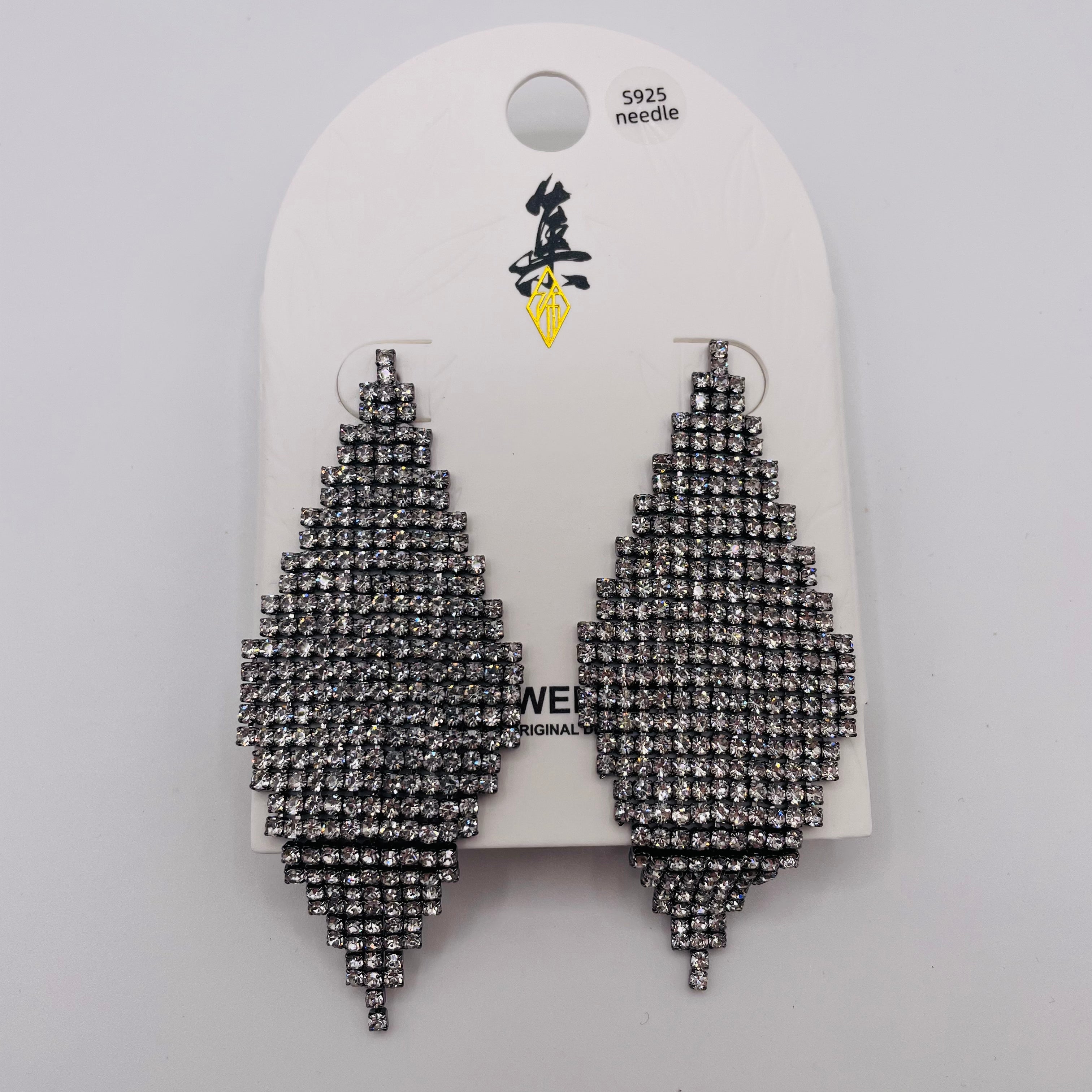 Pendientes Colgantes de Diamantes de Lujo | Diseño Geométrico con Cristales | Oro Negro y Dorado | S925 | Joyería Mayorista para Mujer|JI JOYA