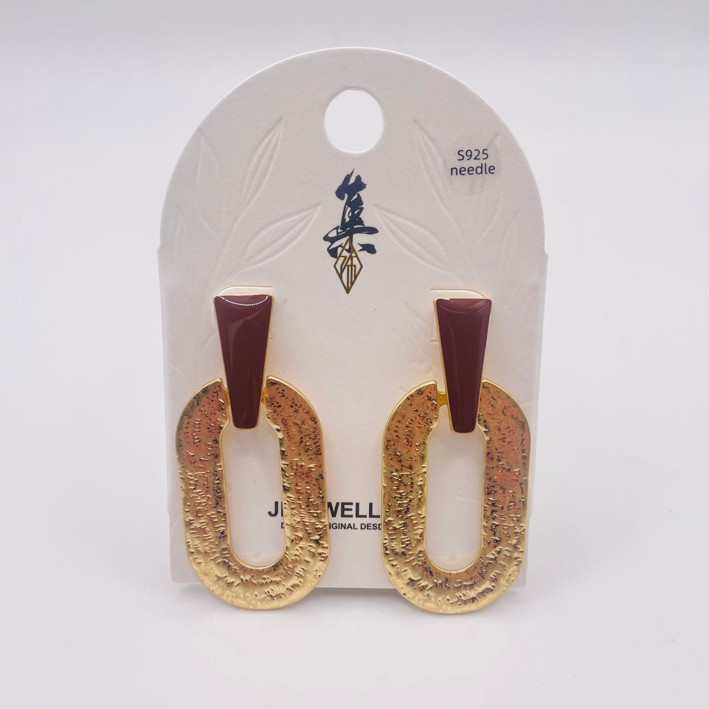 Pendientes Geométricos de Esmalte Dorado, 2 Colores, Aretes de Moda al Por Mayor, S925|JI JOYA