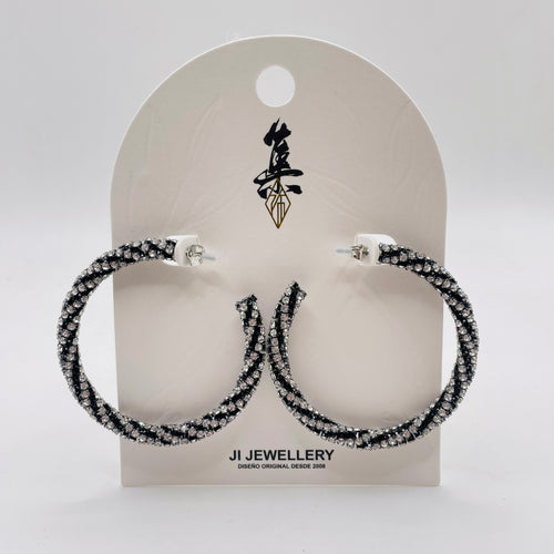 Aros Grandes de Circonia Brillante | Dos Colores (Oro/Negro) | Joyería Mayorista para Mujer|JI JOYA