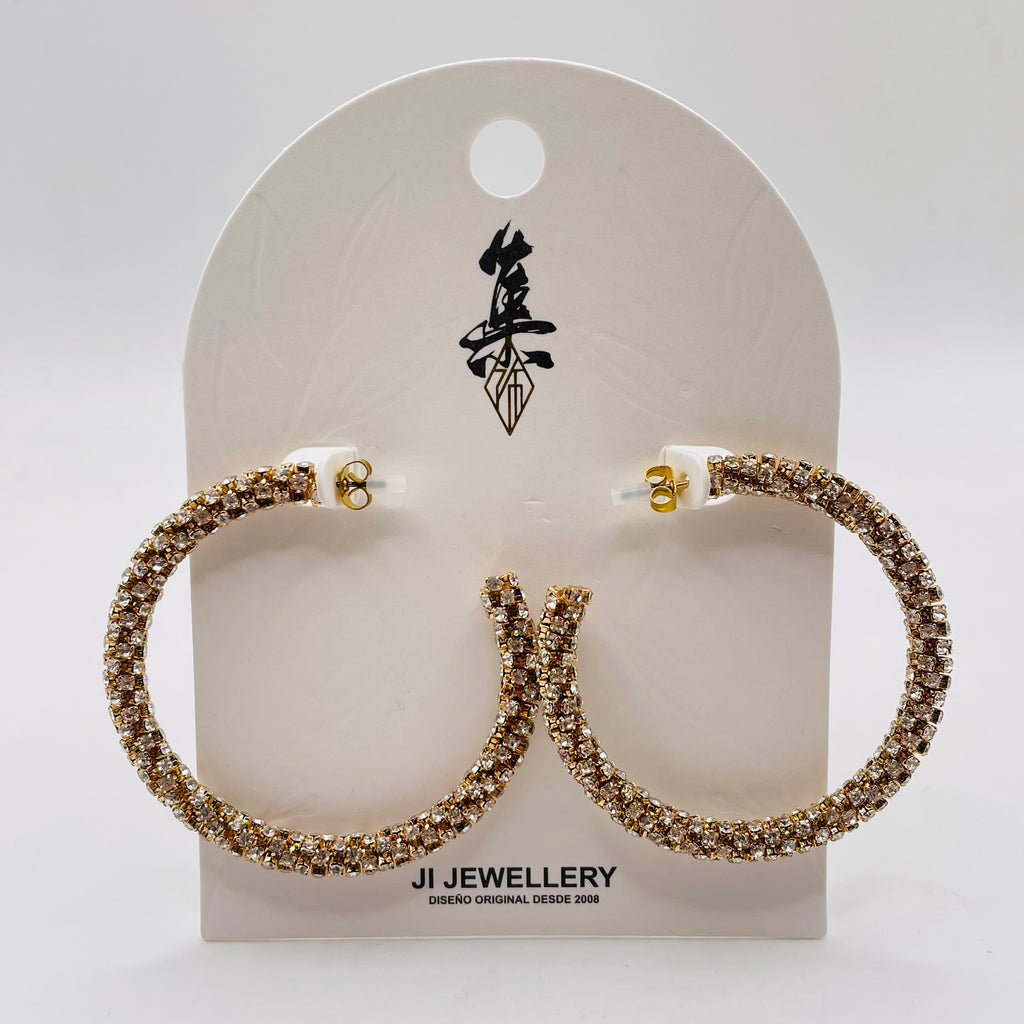Aros Grandes de Circonia Brillante | Dos Colores (Oro/Negro) | Joyería Mayorista para Mujer|JI JOYA