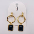 Pendientes Colgantes Aro Irregular con Piedra Rectangular Resina, 3 Colores Oro/Antiguo Plata/Negro, Joyería de Moda al Por Mayor para Mujer|JI JOYA