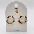 Pendientes Arco C Dorado con Cristal Multicolor, Pendientes Aro Abierto de Piedra Sintética al Por Mayor | Joyería Mayorista JI JOYA