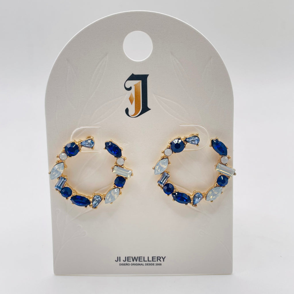 Pendientes Arco C Dorado con Cristal Multicolor, Pendientes Aro Abierto de Piedra Sintética al Por Mayor | Joyería Mayorista JI JOYA