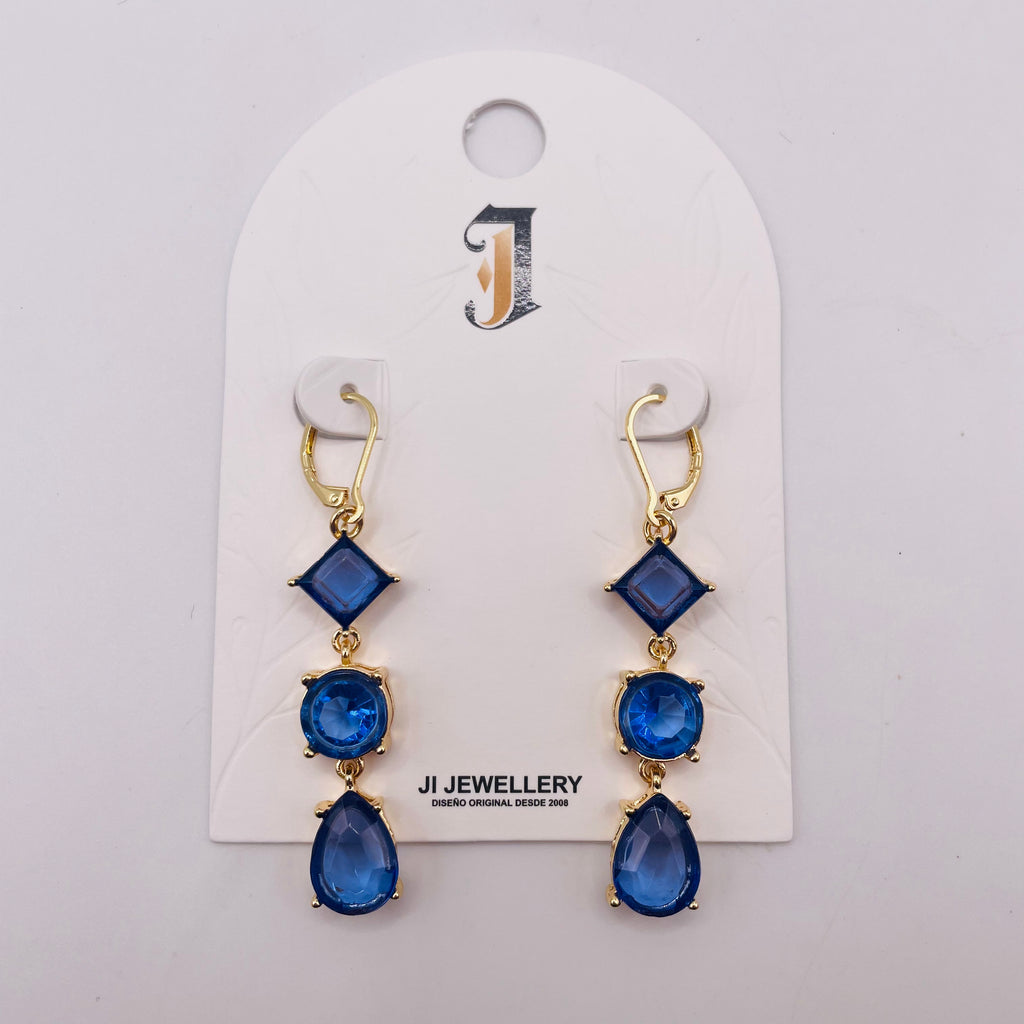 Título en Español：Pendientes Colgantes de Cristal Multicolor con Broche Francés, Diseño 3 Piedras Geométricas, Joyería al Por Mayor |JI JOYA