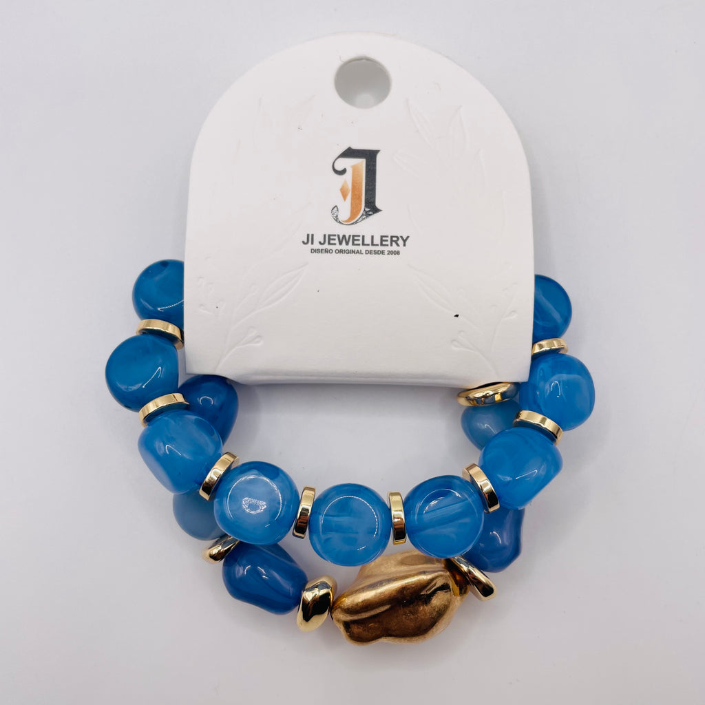 Pulsera Elástica de Resina con Detalles Dorados - Mayorista | 3 Colores Disponibles|JI JOYA