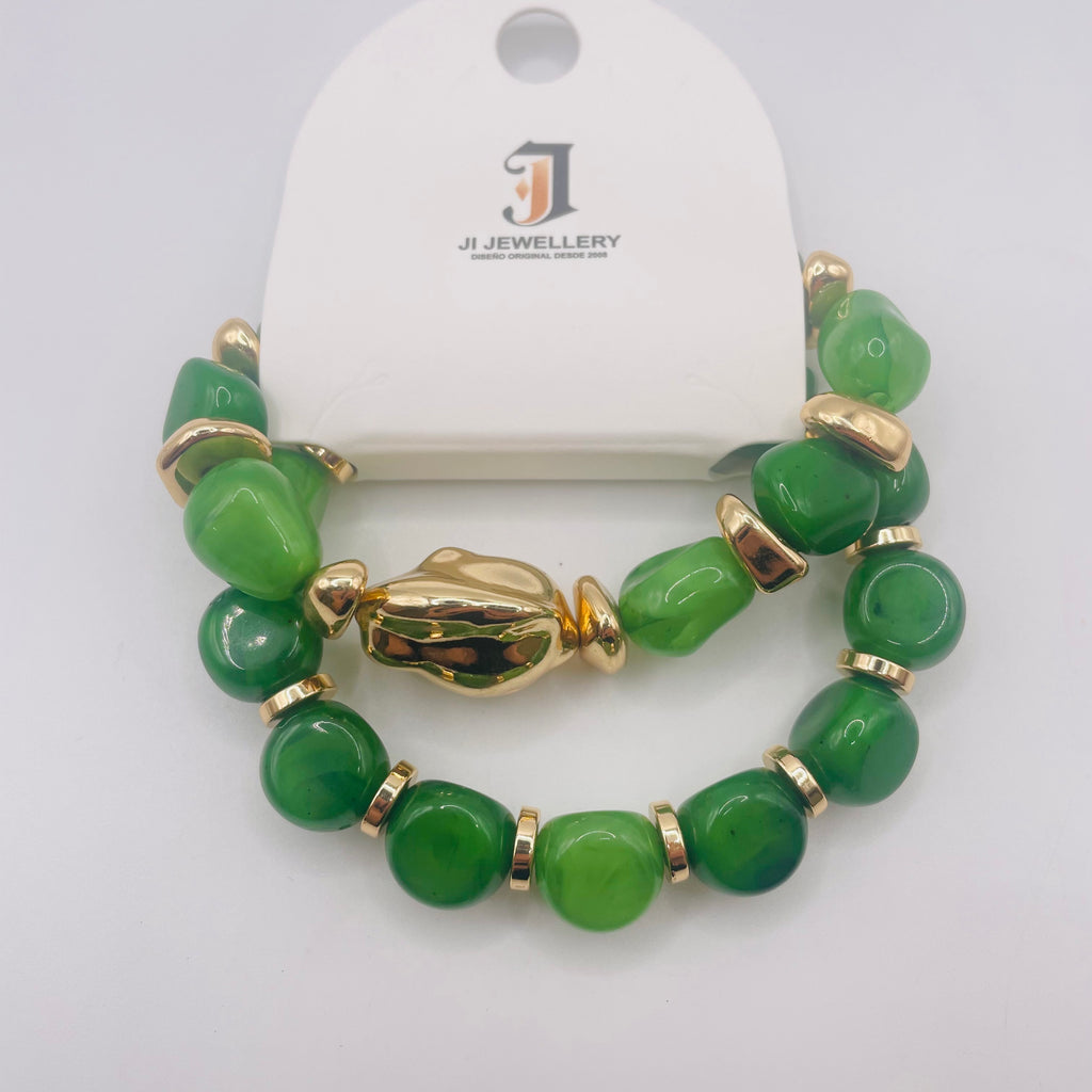 Pulsera Elástica de Resina con Detalles Dorados - Mayorista | 3 Colores Disponibles|JI JOYA