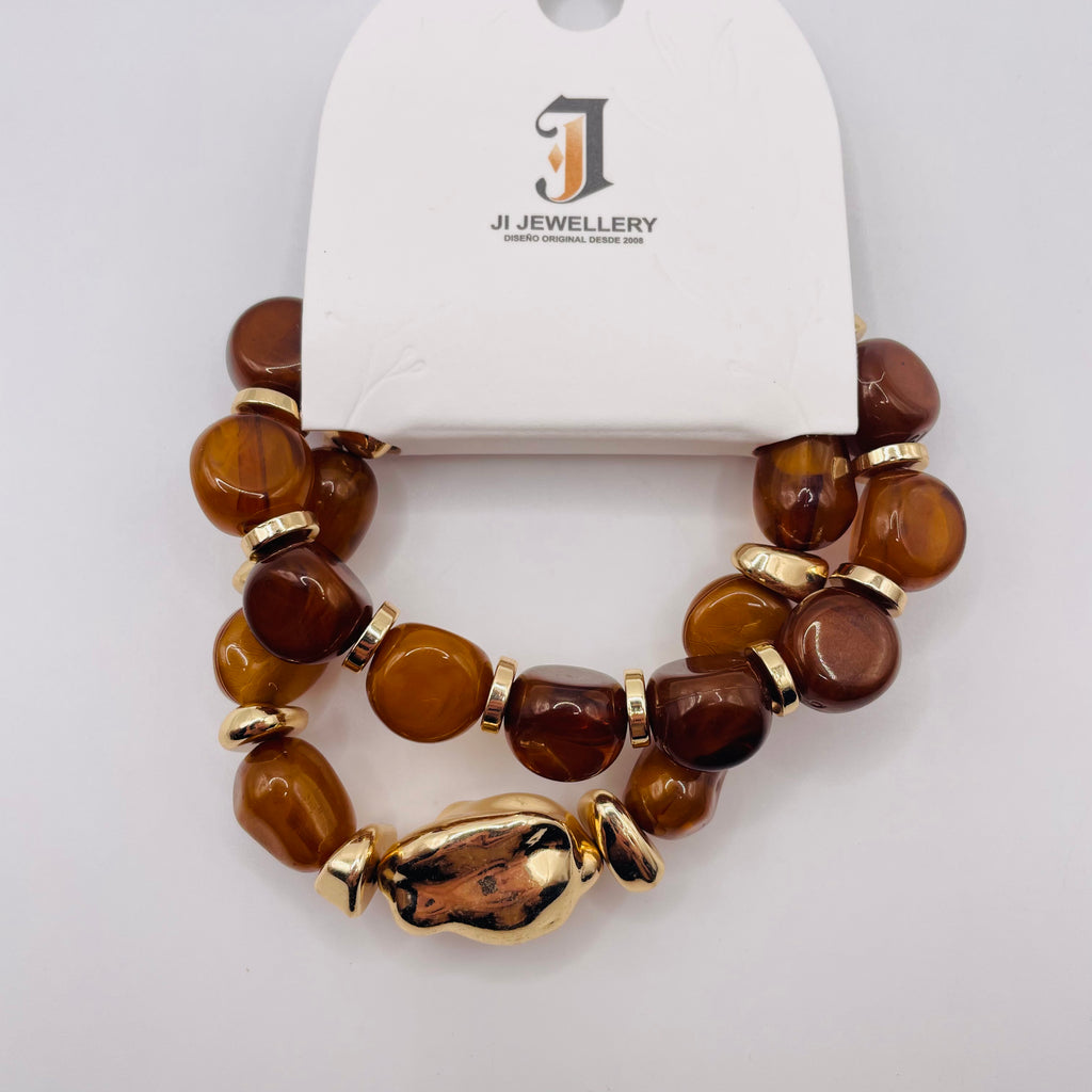 Pulsera Elástica de Resina con Detalles Dorados - Mayorista | 3 Colores Disponibles|JI JOYA
