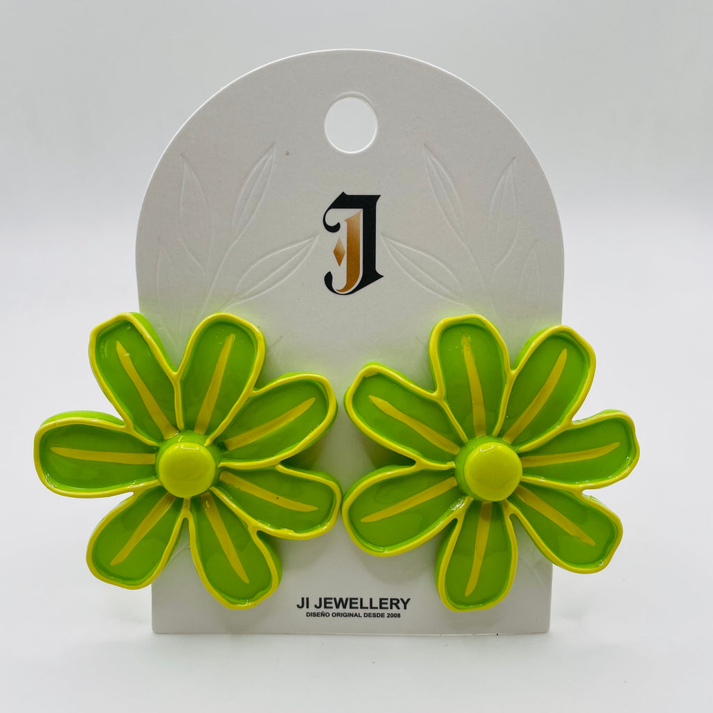 Pendientes Grandes de Flor Bicolor Esmaltado, Accesorio Mujer Tendencia para Mayoristas y Tiendas|JI JOYA