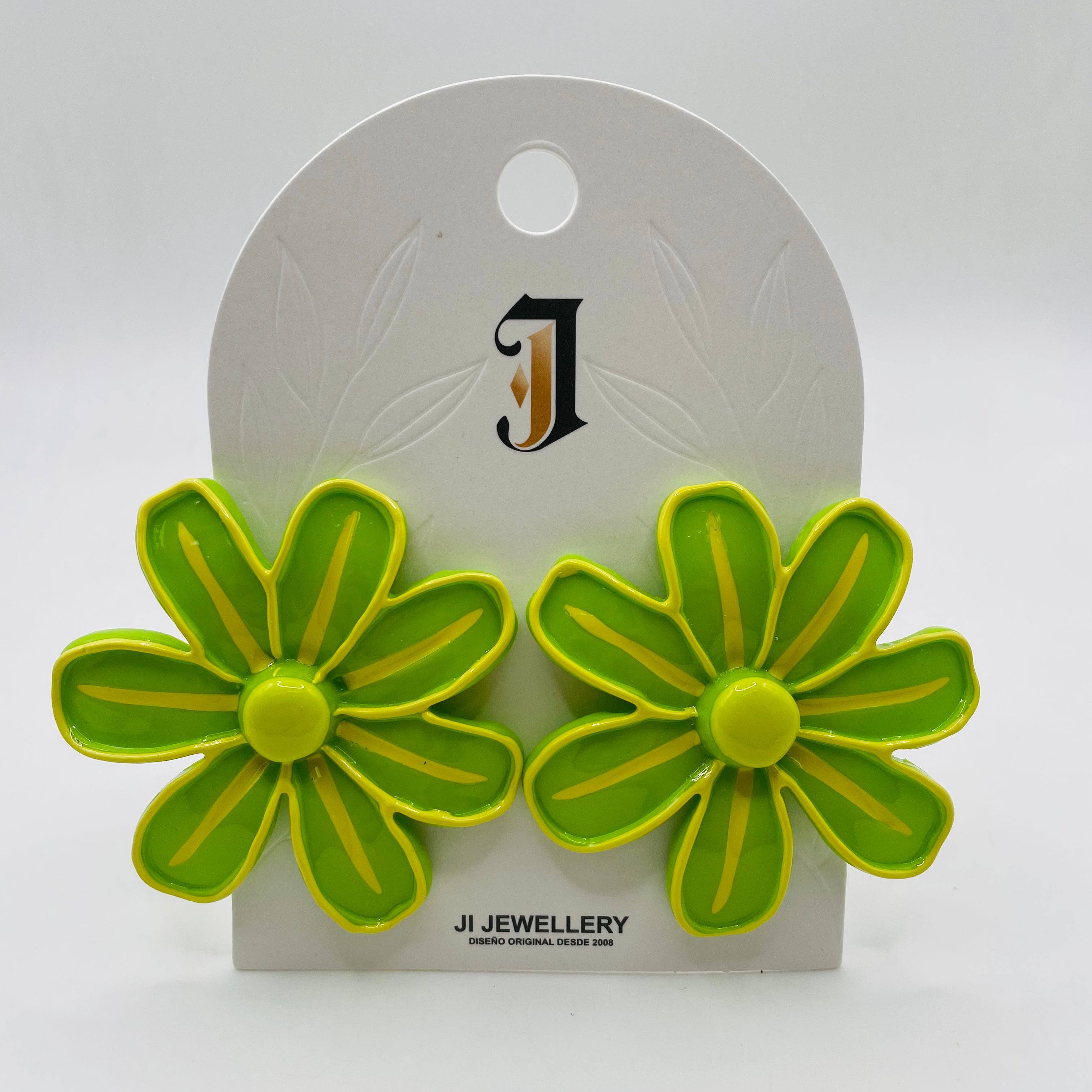 Pendientes Grandes de Flor Bicolor Esmaltado, Accesorio Mujer Tendencia para Mayoristas y Tiendas|JI JOYA