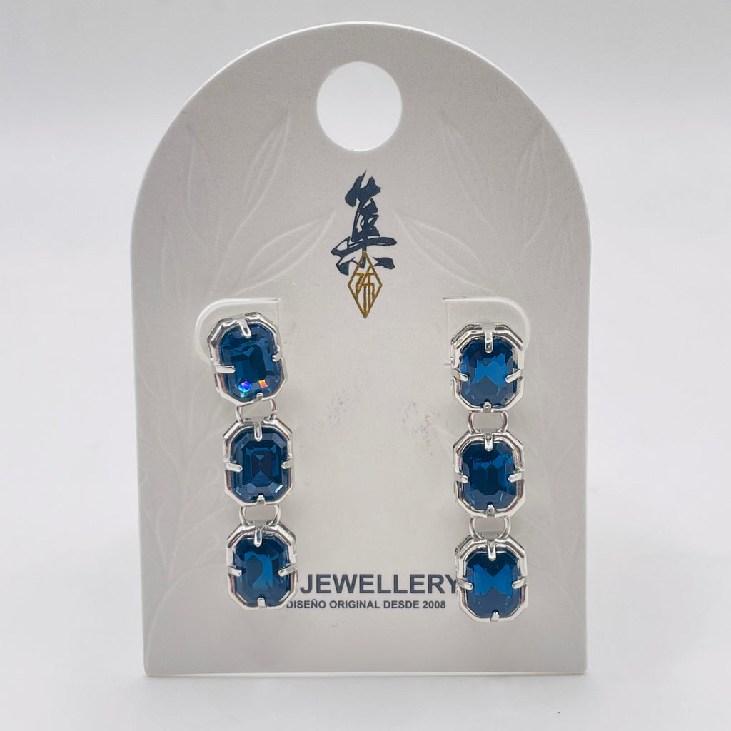 Pendientes Colgantes de Zafiro Azul Sintético, Plata  Diseño Elegante al Por Mayor para Joyería Mayorista|JI JOYA