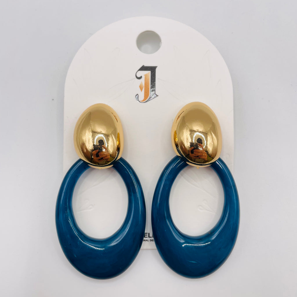 Pendientes Aro Resina Azul Dos Tonos Metal Plata y Oro | Mayorista Accesorios Moda Mujer al Por Mayor|JI JOYA
