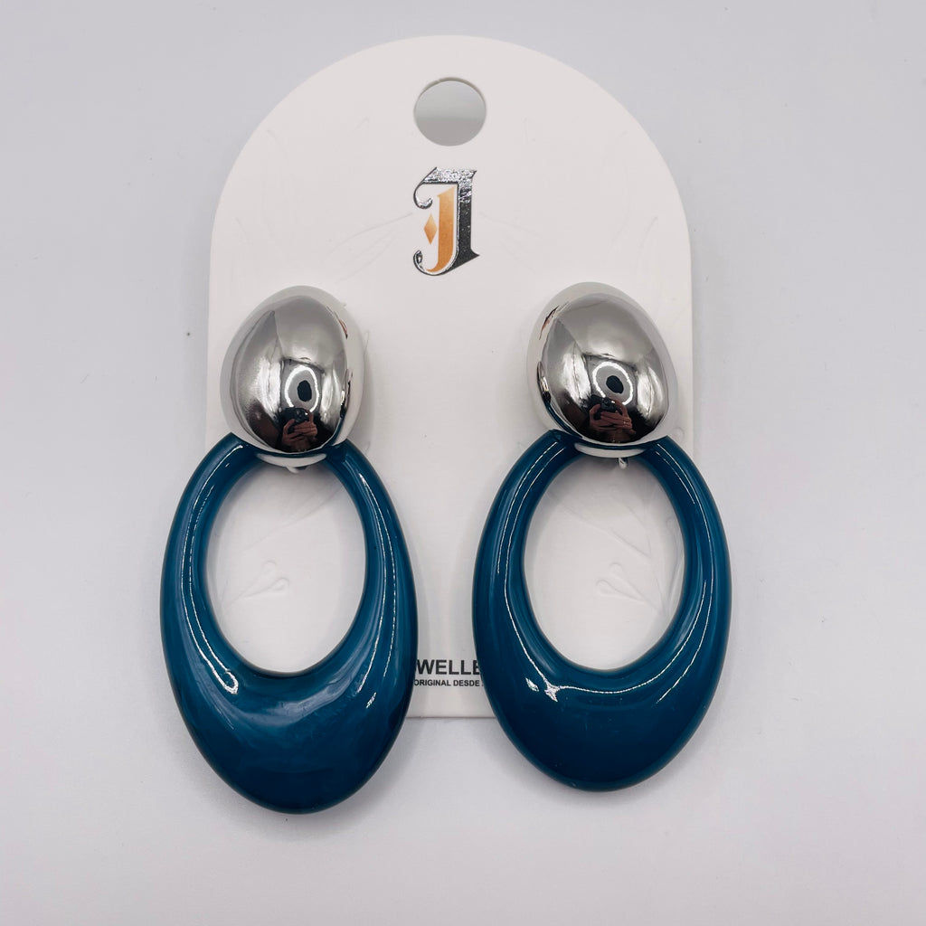 Pendientes Aro Resina Azul Dos Tonos Metal Plata y Oro | Mayorista Accesorios Moda Mujer al Por Mayor|JI JOYA