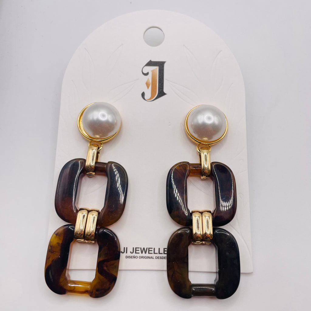Pendientes Vintage Perla con Eslabón Resina Tortuga al Por Mayor | Joyería Moda Europea|JI JOYA