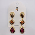 Pendientes Largos Texturizados con Piedras Brillo Dorado y Plata | Accesorio Moda Mayorista Bisutería|JI JOYA