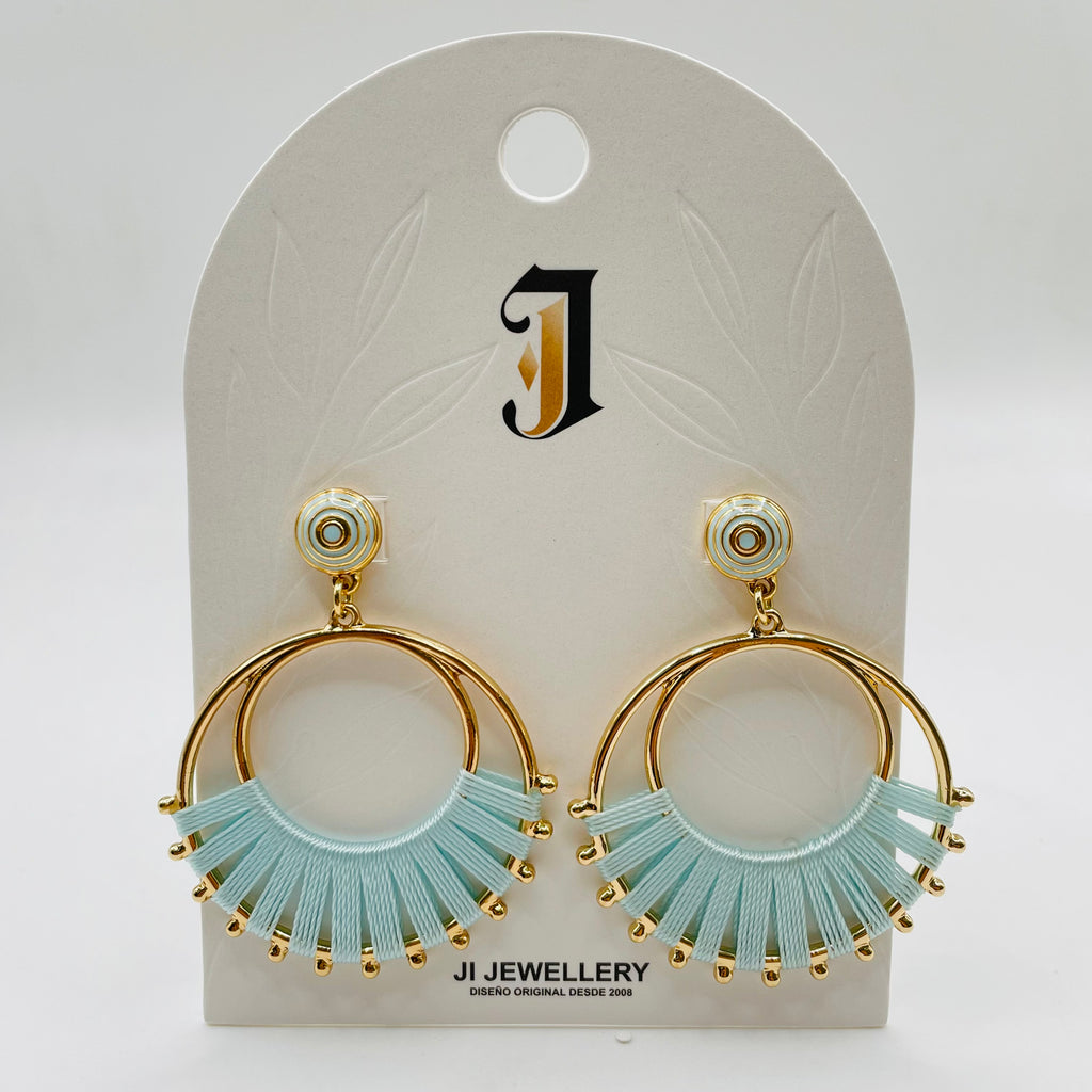 Pendientes Arco Hilo Tejido Aro Doble Dorado | Mayorista Joyería Moda Variedad Colores Rojo Negro Azul Claro|JI JOYA