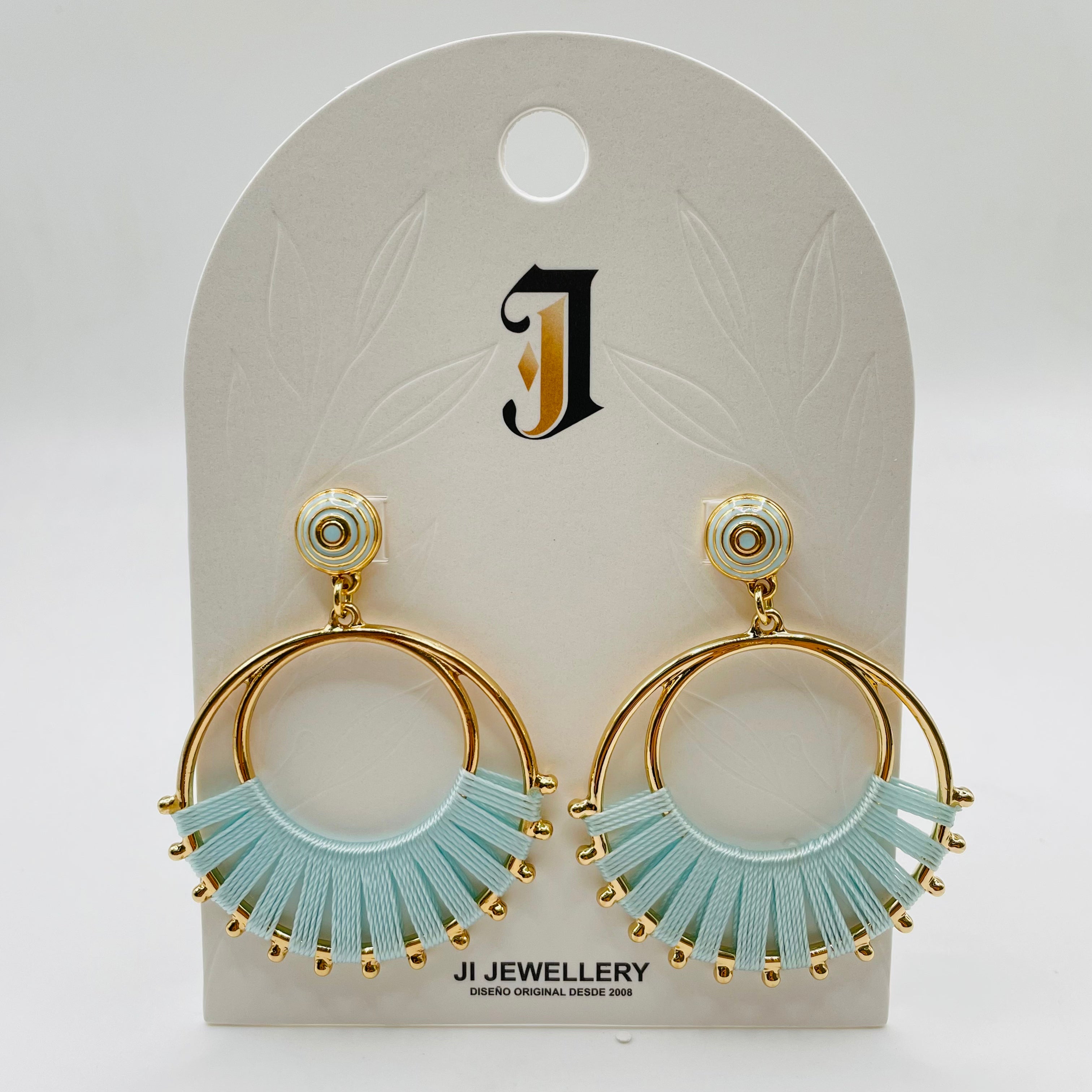 Pendientes Arco Hilo Tejido Aro Doble Dorado | Mayorista Joyería Moda Variedad Colores Rojo Negro Azul Claro|JI JOYA