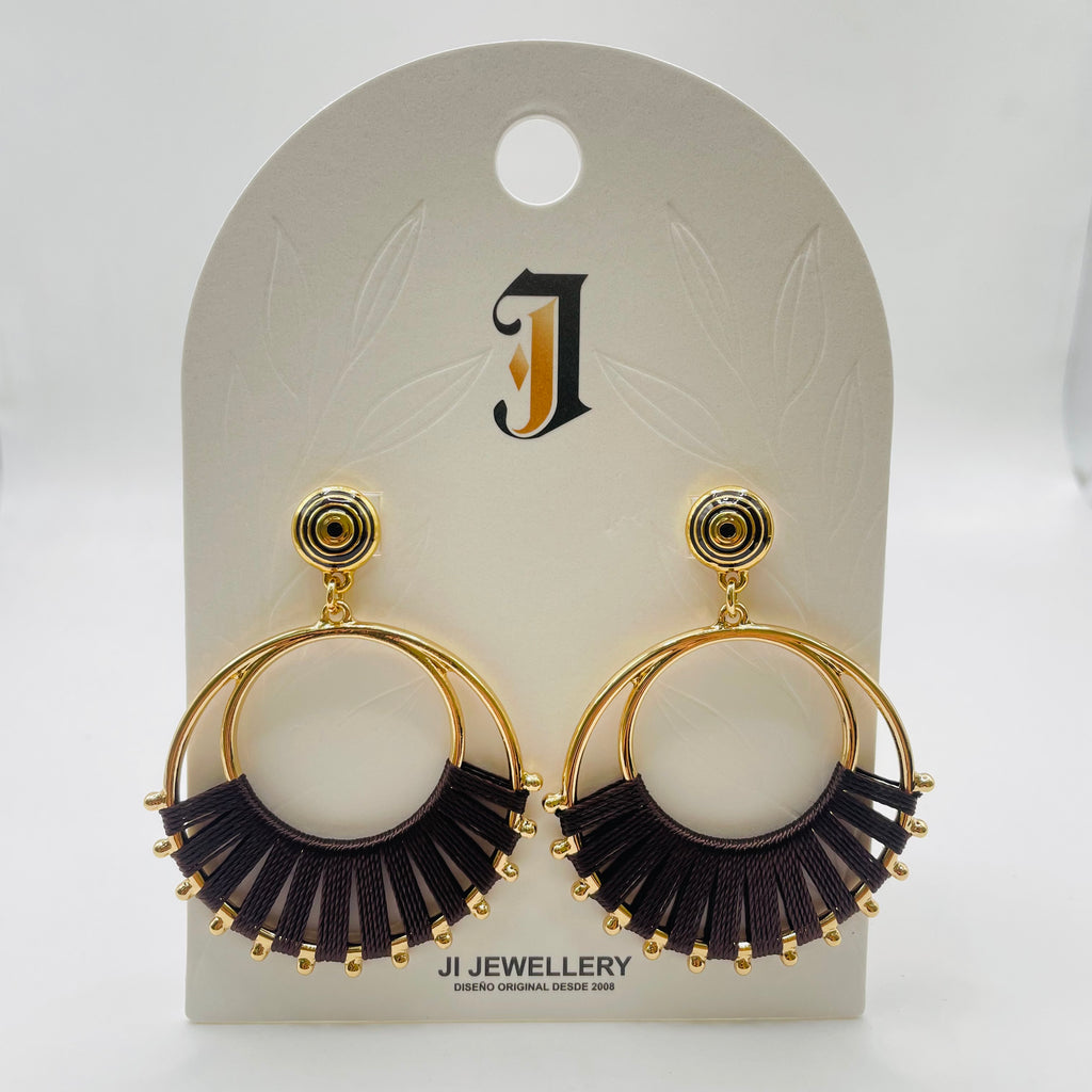 Pendientes Arco Hilo Tejido Aro Doble Dorado | Mayorista Joyería Moda Variedad Colores Rojo Negro Azul Claro|JI JOYA