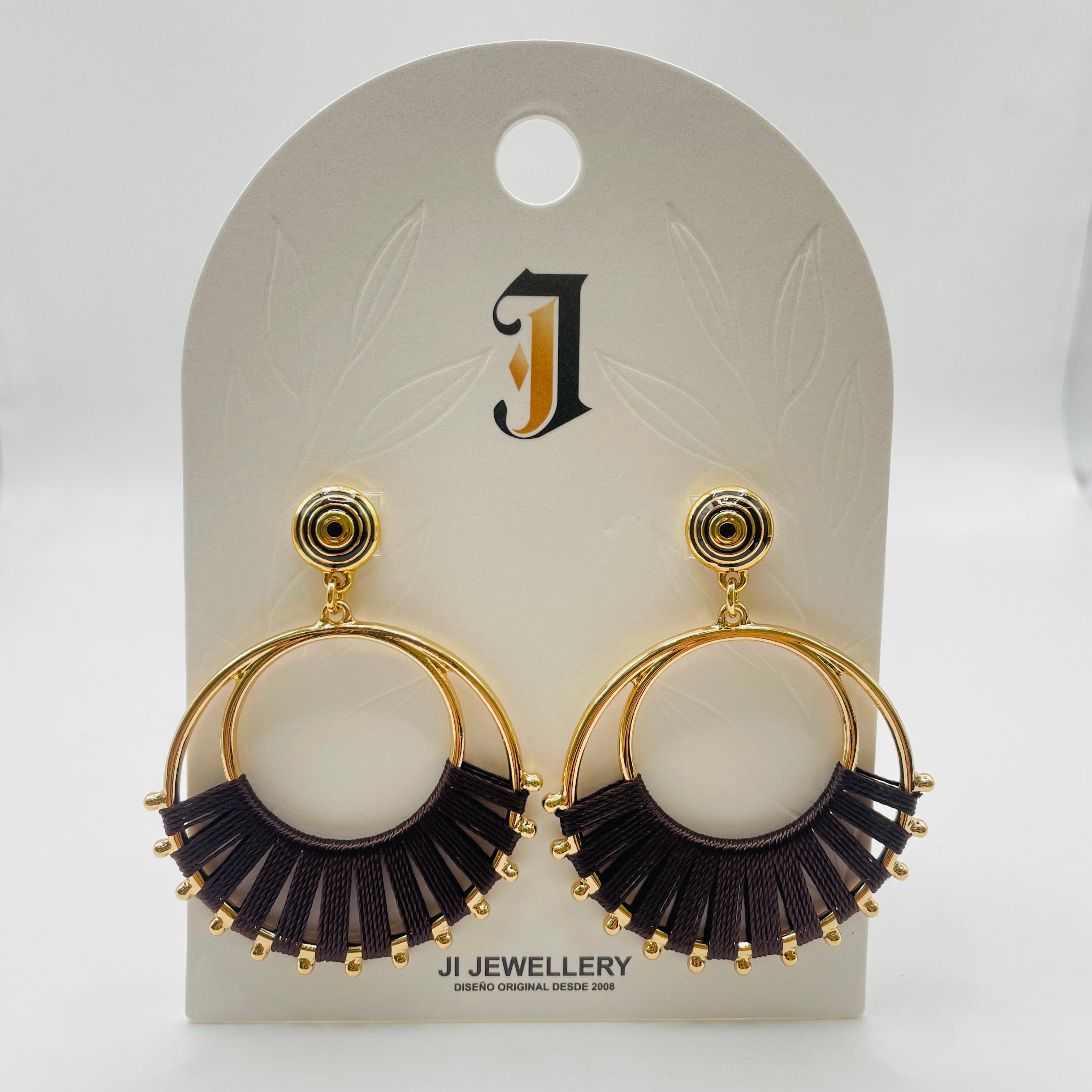 Pendientes Arco Hilo Tejido Aro Doble Dorado | Mayorista Joyería Moda Variedad Colores Rojo Negro Azul Claro|JI JOYA