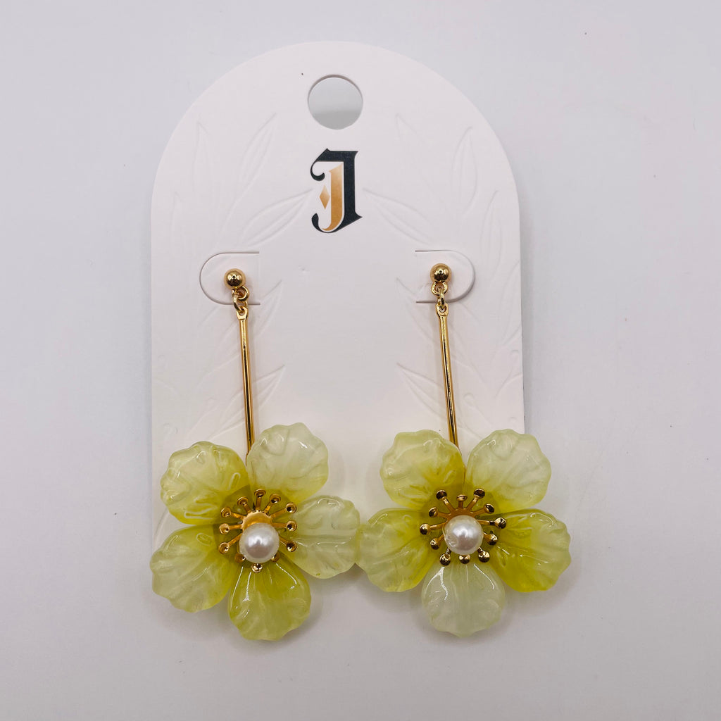 Pendientes Flor Colores Surtidos Mayorista, Pendientes Largos de Resina con Perla Artificial, Joyería Moda Floral al Por Mayor para Tiendas|JI JOYA