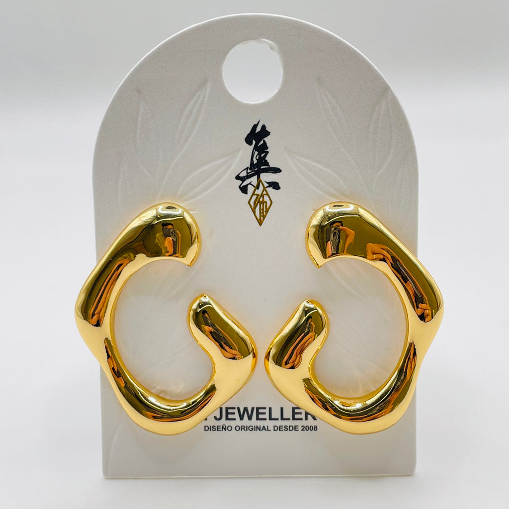 Pendientes Aro Forma Corazón Gruesos Dorado y Plata, Joyería Mayorista Moda Minimalista Zinc allory|JI JOYA