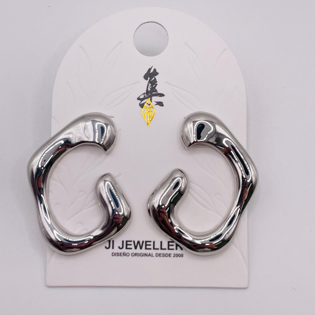 Pendientes Aro Forma Corazón Gruesos Dorado y Plata, Joyería Mayorista Moda Minimalista Zinc allory|JI JOYA