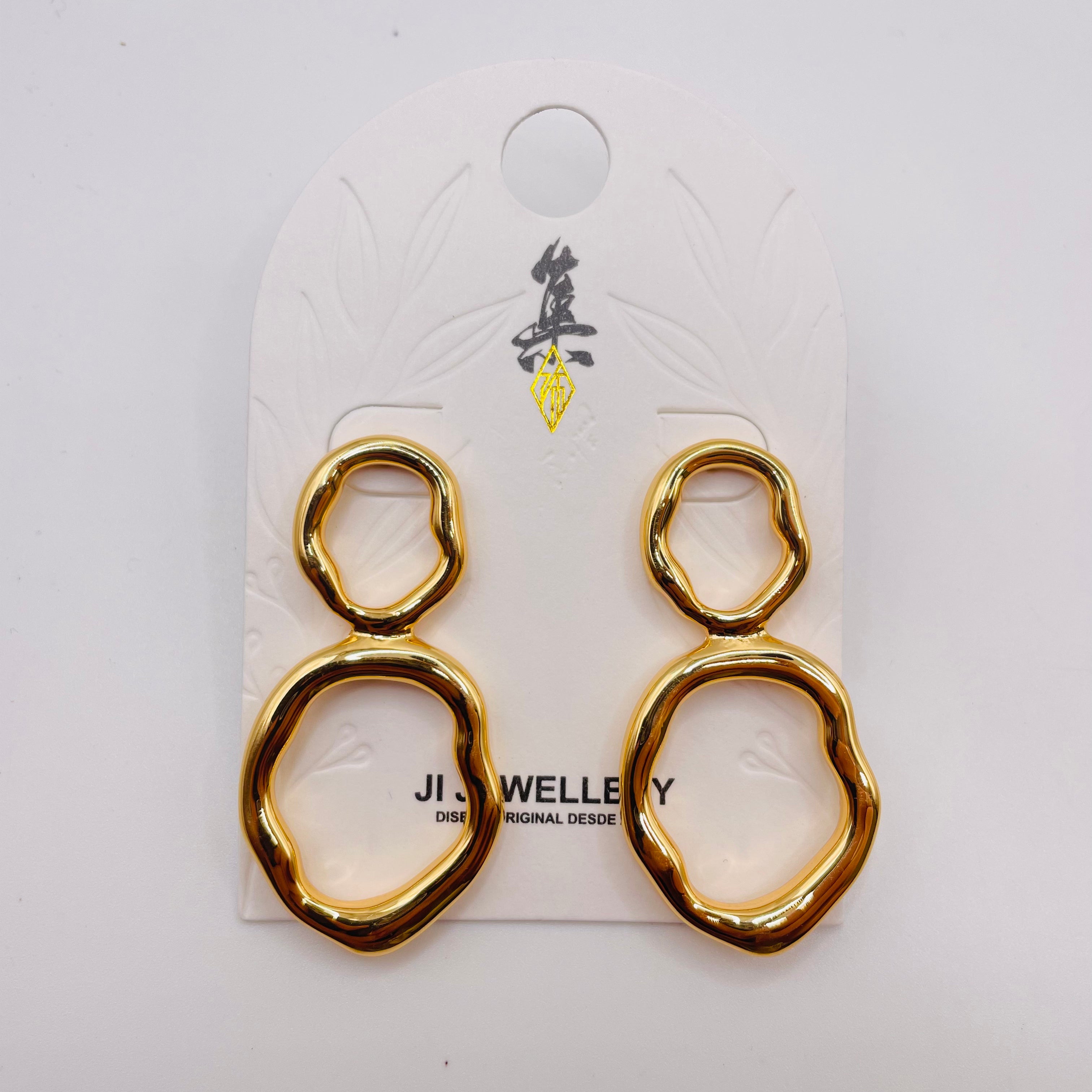 Pendientes Doble Anillo Irregular Plata y Dorado | Joyería Mayorista Diseño Minimalista Moda Mujer|JI JOYA