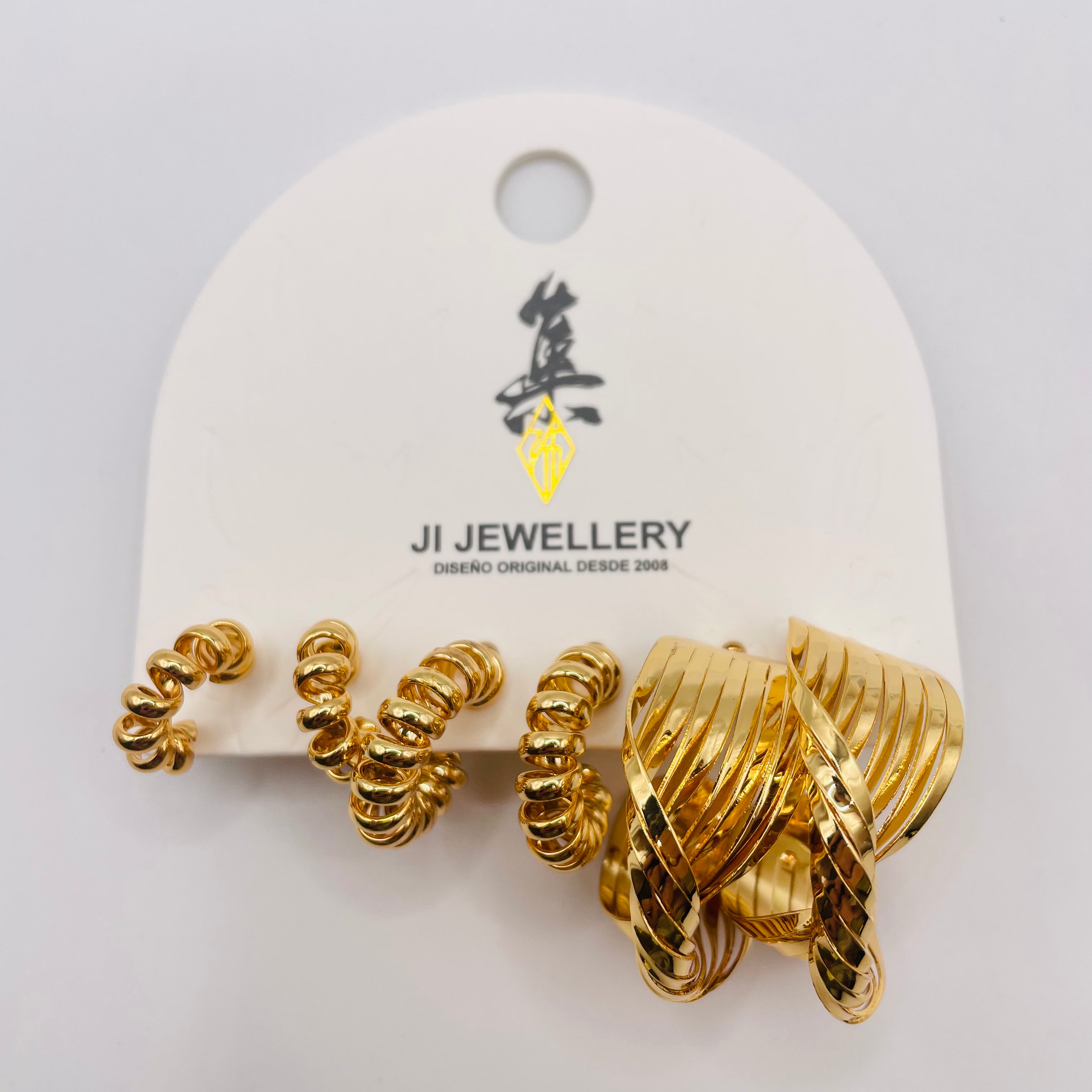 Juego de 3 Pares Arracadas en Forma de Espiral Metal Plata/Dorado, Pendientes Aro Texturizados al Por Mayor para Mujer|JI JOYA