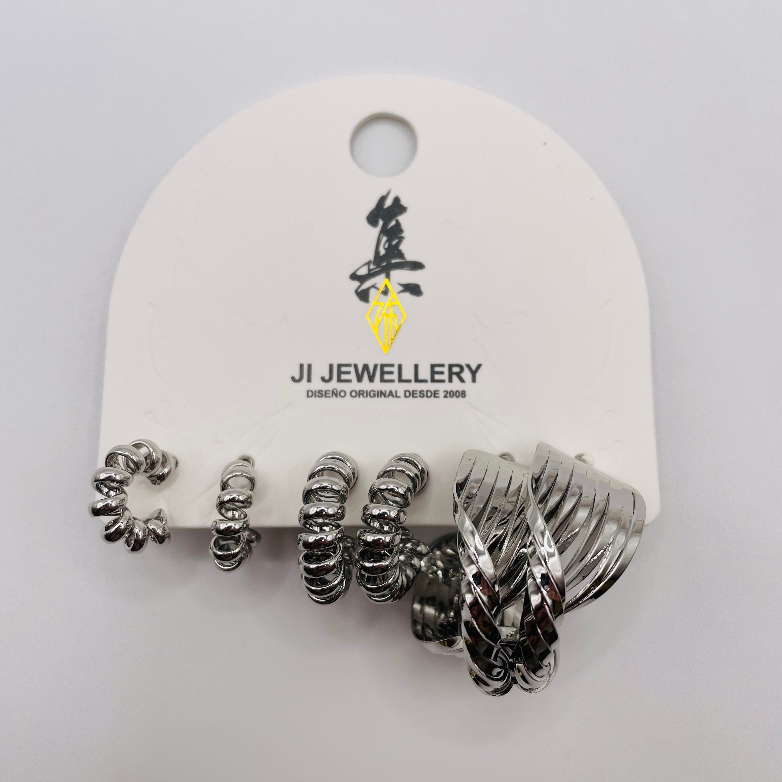 Juego de 3 Pares Arracadas en Forma de Espiral Metal Plata/Dorado, Pendientes Aro Texturizados al Por Mayor para Mujer|JI JOYA