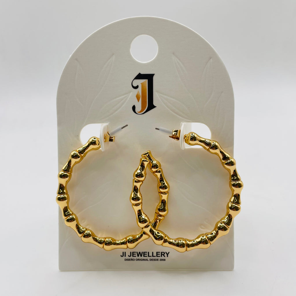 Pendientes Aro Forma Bambú Bicolor Dorado Plata | Joyería al Por Mayor para Tiendas Minoristas|JI JOYA